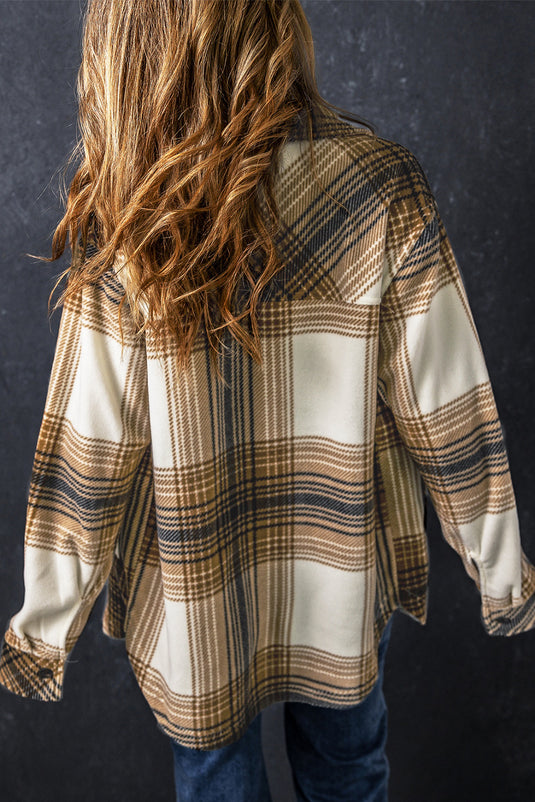 DLLS107 - Ladies Multicolour Plaid Print Flap Pocket Button Up Shacket