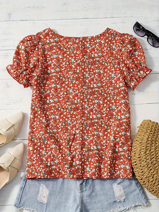 TMTSHT104 - Ladies Floral Print Square Neck Shirt