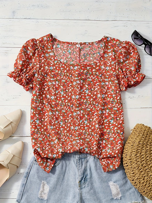 TMTSHT104 - Ladies Floral Print Square Neck Shirt