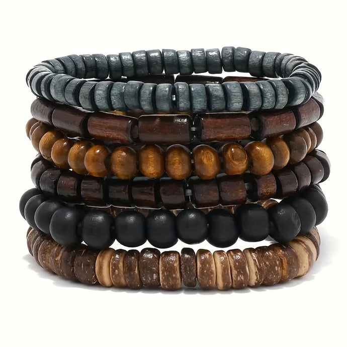 TMBC39 - 6 Piece Wooden Bead Bracelet Set