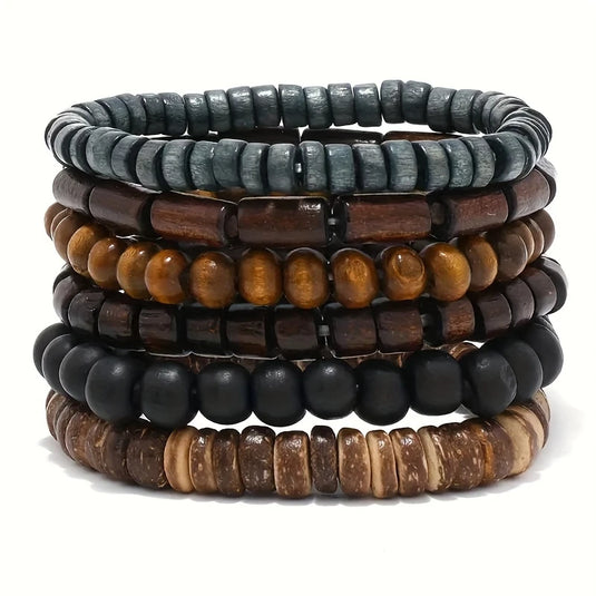 TMBC39 - 6 Piece Wooden Bead Bracelet Set