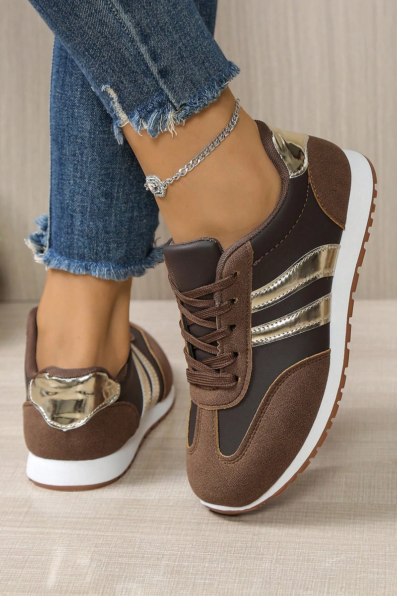 Load image into Gallery viewer, DLLSHOE 10 - Coffee Color Block PU Leather Lace Up Casual Sneakers

