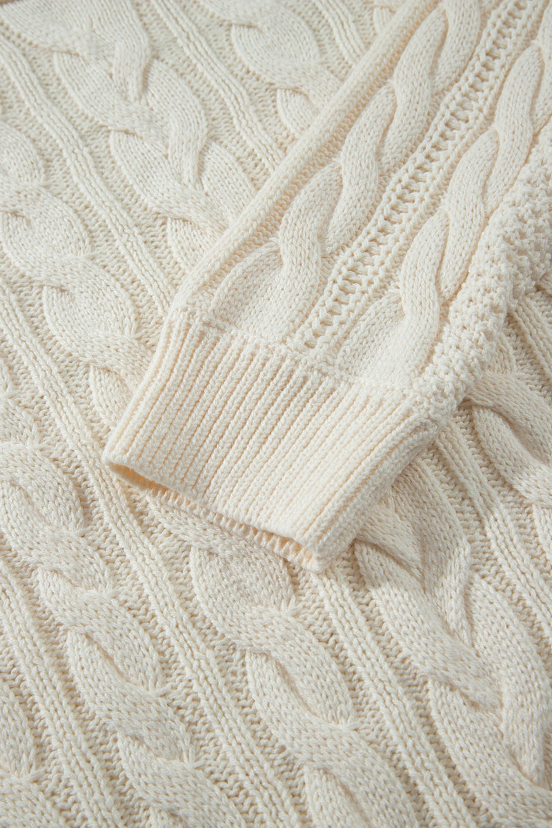 Load image into Gallery viewer, DLLS1146 - Ladies Beige Drop Shoulder Round Neck Cable Knit Sweater
