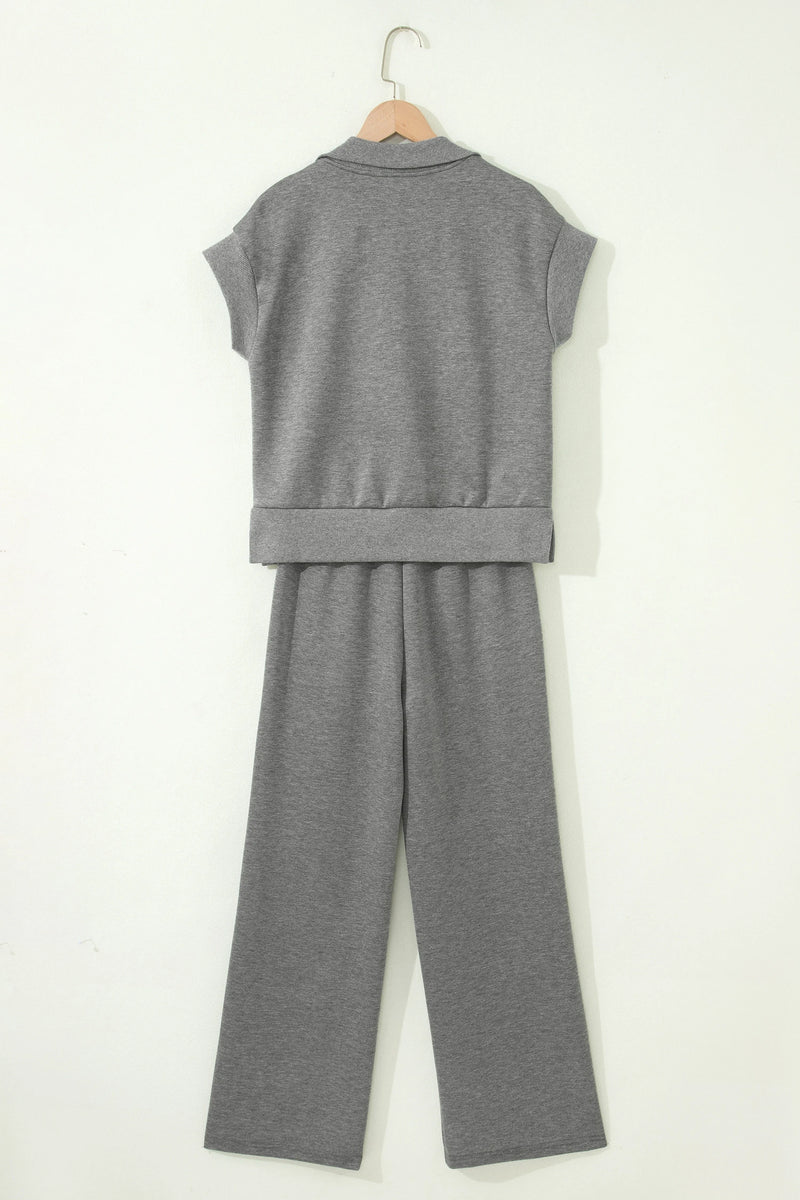 Load image into Gallery viewer, DLLS938 - Ladies Gray Half Zip Polo Tee Casual Pant Set
