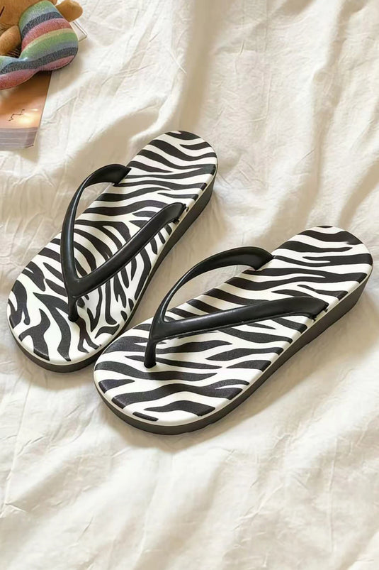 DLLSHOE 146 - Black Zebra Print PVC Casual Flip Flops