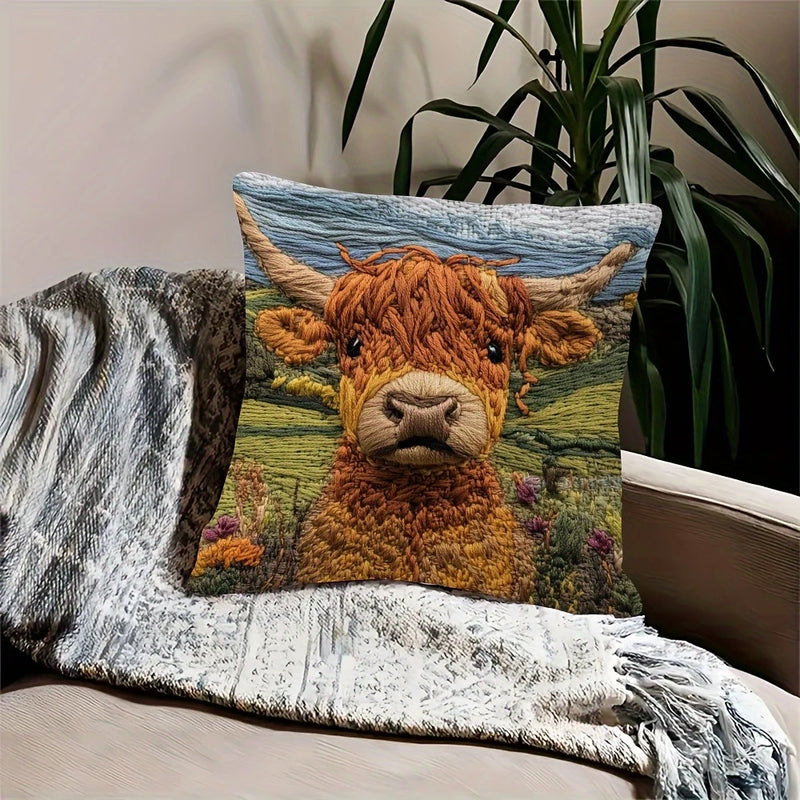 Load image into Gallery viewer, TMPL124 - 1 Piece - 18&quot; x 18&quot; Cozy Highland Cow Throw Pillow
