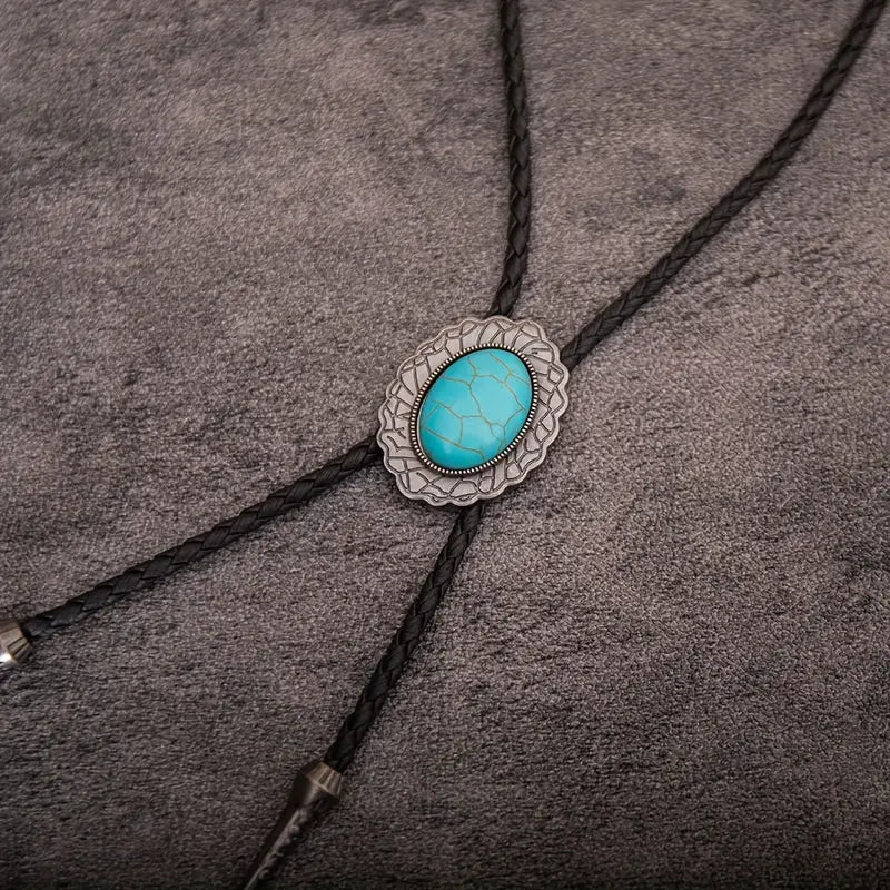 Load image into Gallery viewer, TMBLO10 - Black Turquoise Bolo Tie
