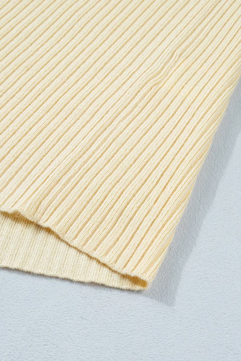 Load image into Gallery viewer, DLLS580 - Ladies Apricot V Neck Ribbed Knit Striped Trim Short Sleeve Sweater

