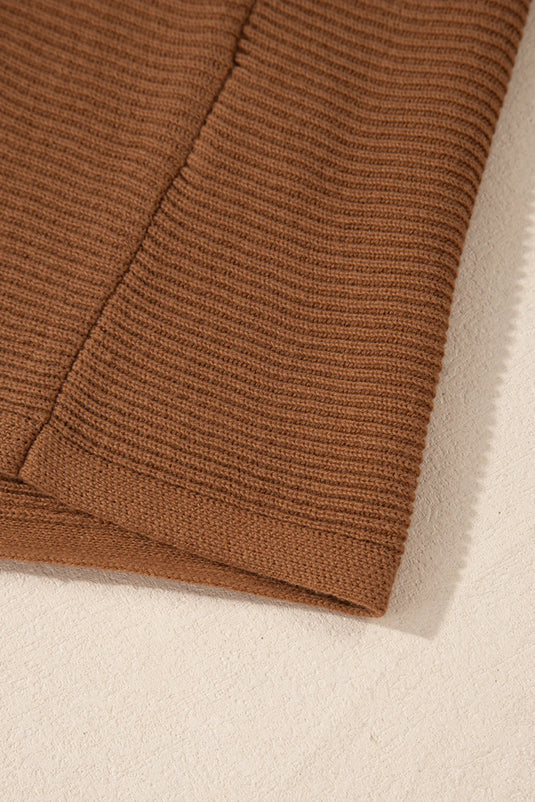DLLS136 - Ladies Camel Ribbed Knit Drop Sleeve V Neck Loose Fit Sweater