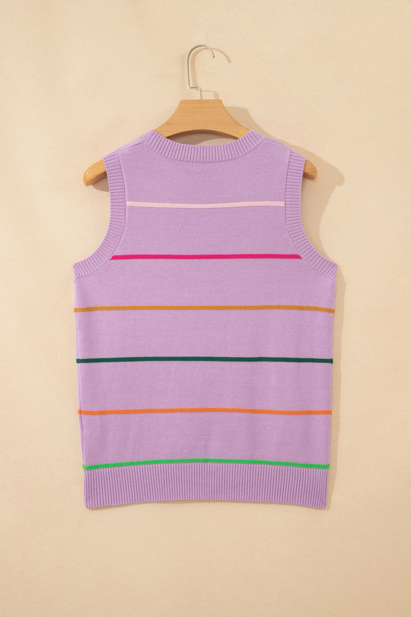 Load image into Gallery viewer, DLLS706 - Ladies Purple Stripe Round Neck Knitted Sweater Tank
