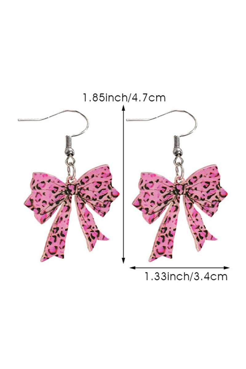 Load image into Gallery viewer, DLLER 25 - Bright Pink Stylish Leopard Printed Bow Stainless Hook Earrings
