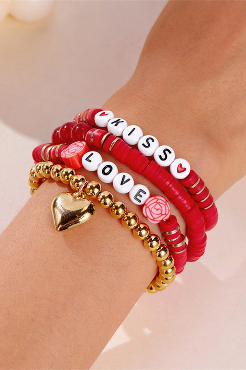 Load image into Gallery viewer, DLLBC 23 - Fiery Red KISS LOVE Valentines Day Golden Beading Bracelets

