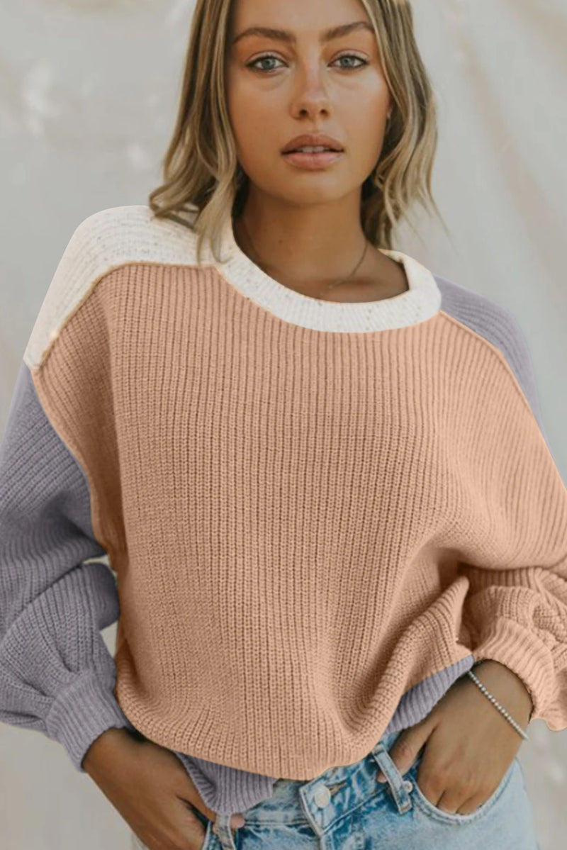 Load image into Gallery viewer, DLLS141 - Ladies Multicolor Color Block Patchwork Baggy Sweater
