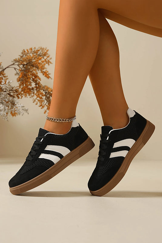 DLLSHOE 96 - Color Black Breathable Mesh Patchwork Lace Up Flat Shoes