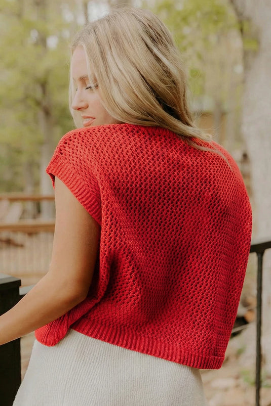 DLLS623 - Ladies Fiery Red Flag Graphic Short Sleeve Sweater Top