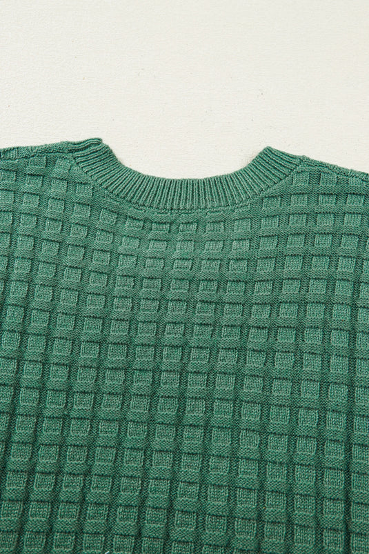 DLLS511 - Ladies Mist Green Solid Color Round Neck Textured Short Sleeve Sweater