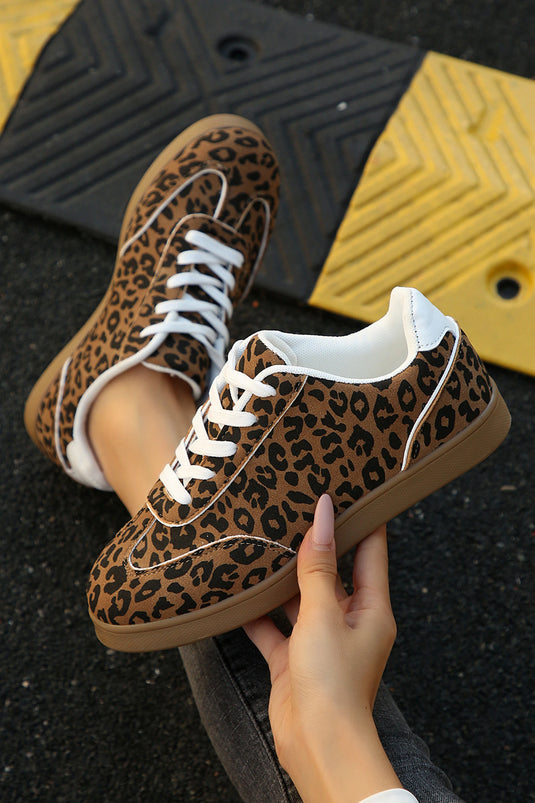 DLLSHOE 13 - Coffee Shiny Leopard Print Training Shoes