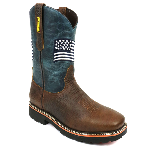 5019 - RockinLeather Men's WATERPROOF American Flag Soft Toe Work Boots
