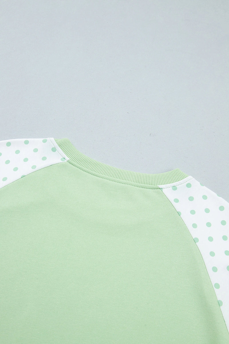 Load image into Gallery viewer, DLLS1088 - Ladies Green Polka Dot Patchwork Colorblock Long Sleeve Casual Two Piece Pants Set
