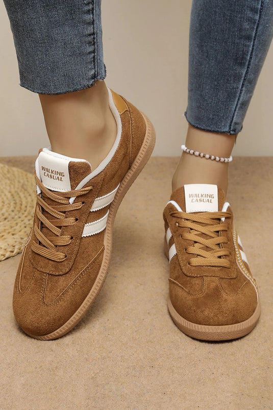 DLLSHOE 58  - Camel Faux Suede Lace-Up Leatherette Detail Shoes