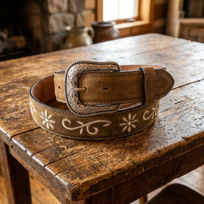 Load image into Gallery viewer, B28 - RockinLeather Crazy Tan Belt with Embroidery
