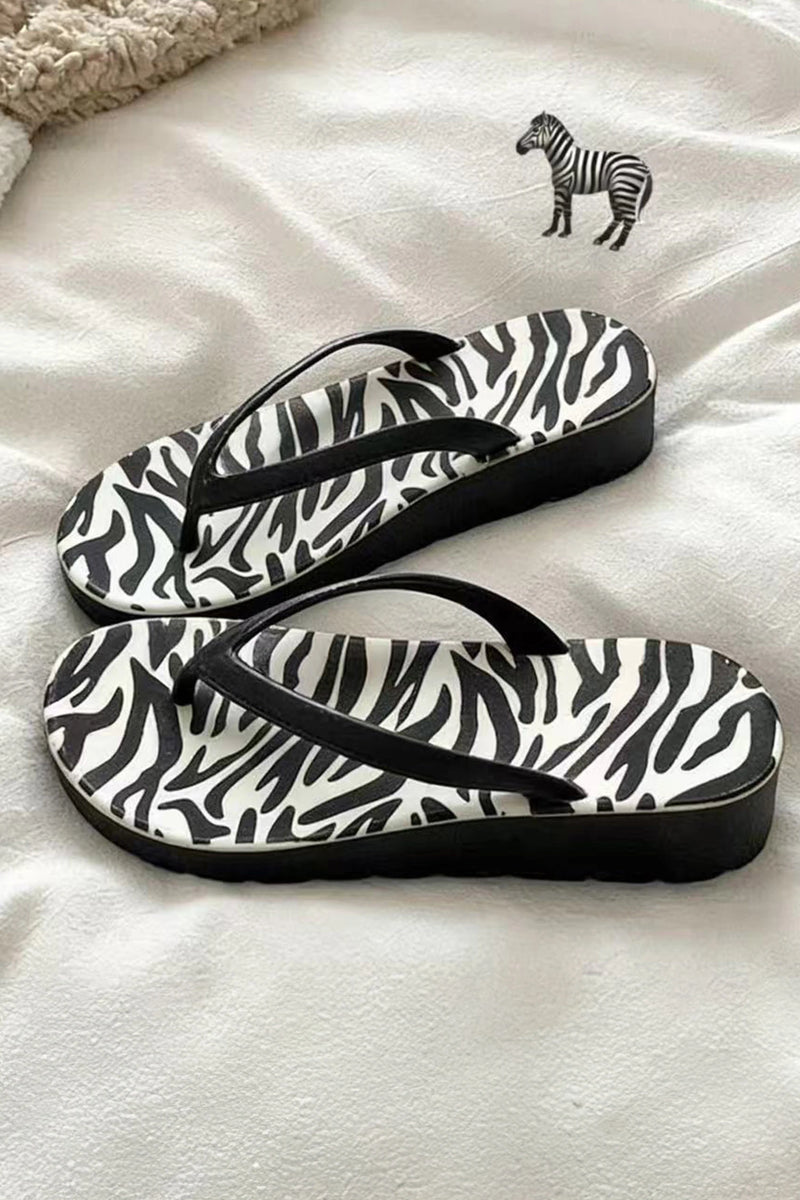 Load image into Gallery viewer, DLLSHOE 146 - Black Zebra Print PVC Casual Flip Flops
