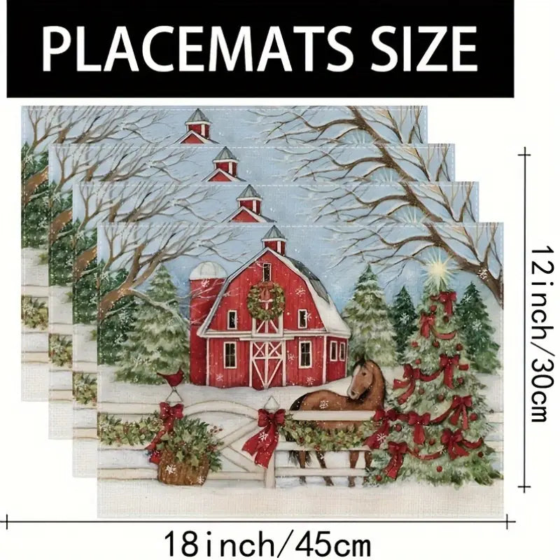 Load image into Gallery viewer, TMPLMT13 - Set of 4 - Rustic Barnyard Christmas Placemats
