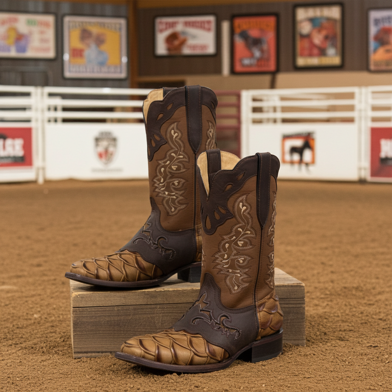 Load image into Gallery viewer, 1244 - RockinLeather Men&#39;s Pirarucu Print Leather Boot W/Overlay
