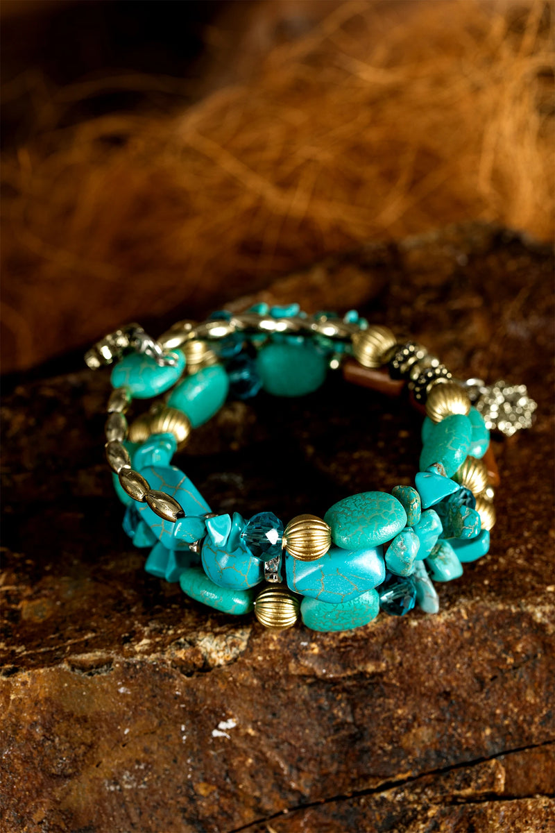 Load image into Gallery viewer, DLLBC 21 - Turquoise Bohemian Style Crystal Stone Plated Bead Multi-Layer Winding Bracelet
