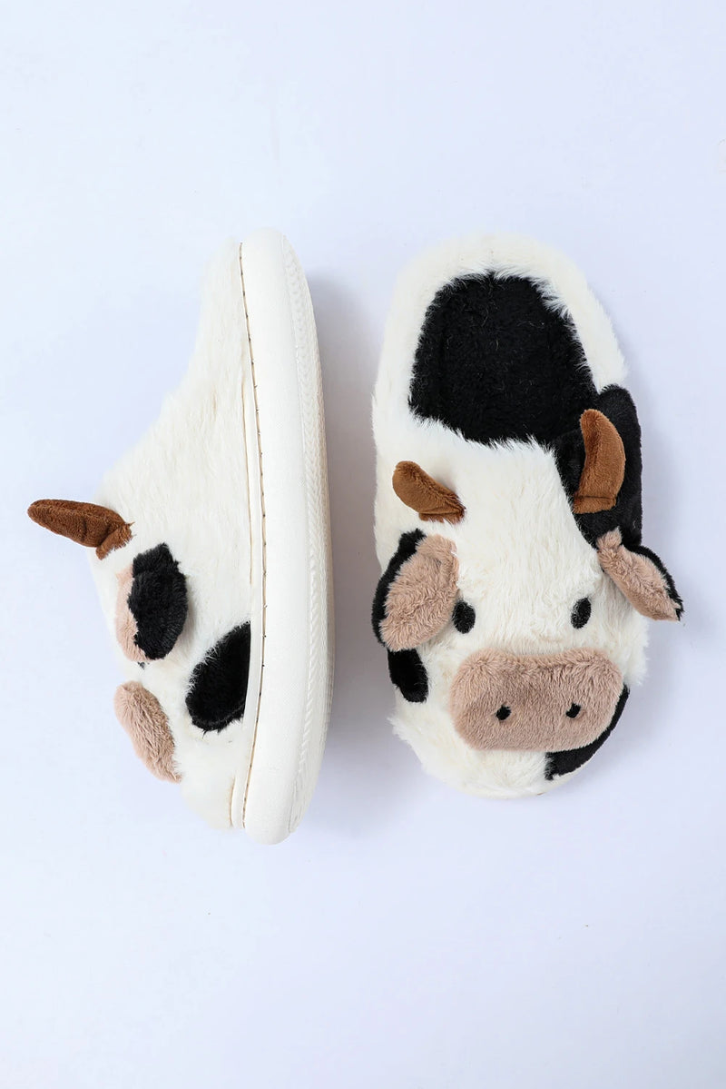 Load image into Gallery viewer, DLLSHOE 127 - White Cartoon Animal Cow Plush Slippers
