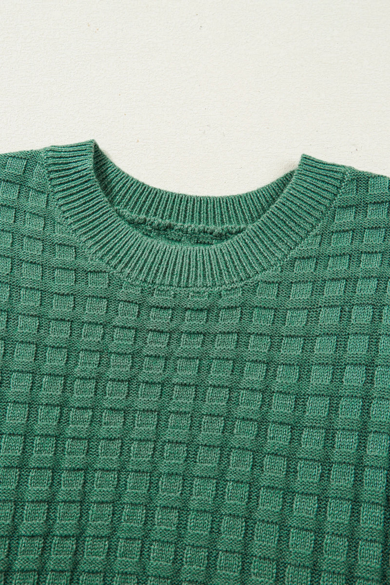 Load image into Gallery viewer, DLLS511 - Ladies Mist Green Solid Color Round Neck Textured Short Sleeve Sweater
