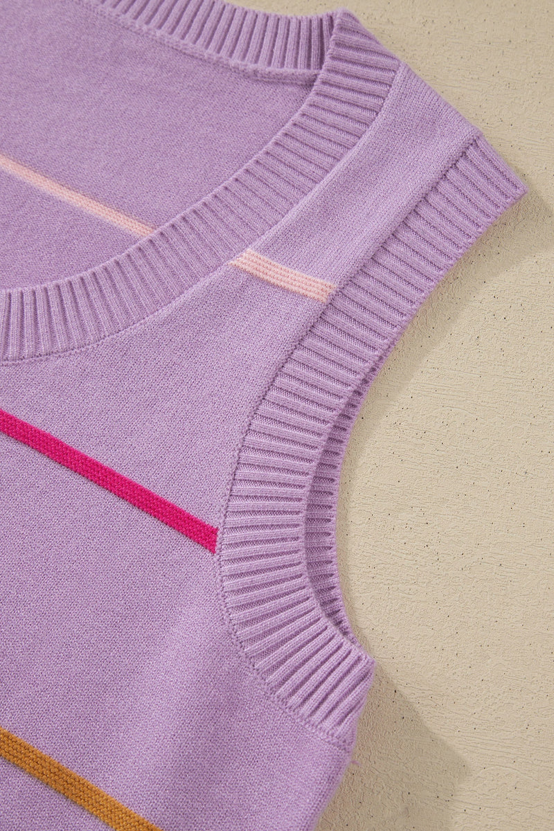 Load image into Gallery viewer, DLLS706 - Ladies Purple Stripe Round Neck Knitted Sweater Tank
