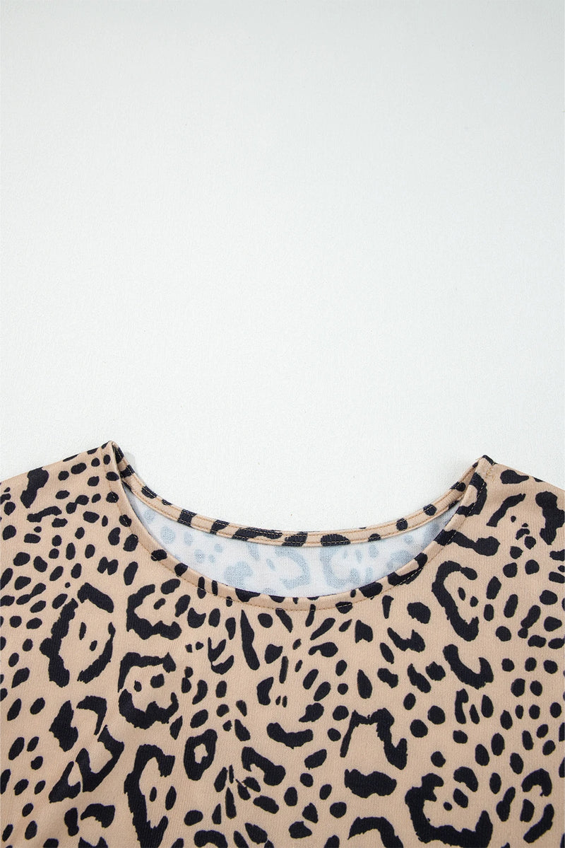 Load image into Gallery viewer, DLLS173 - Ladies Khaki Leopard Print Long Batwing Sleeve Loose Top
