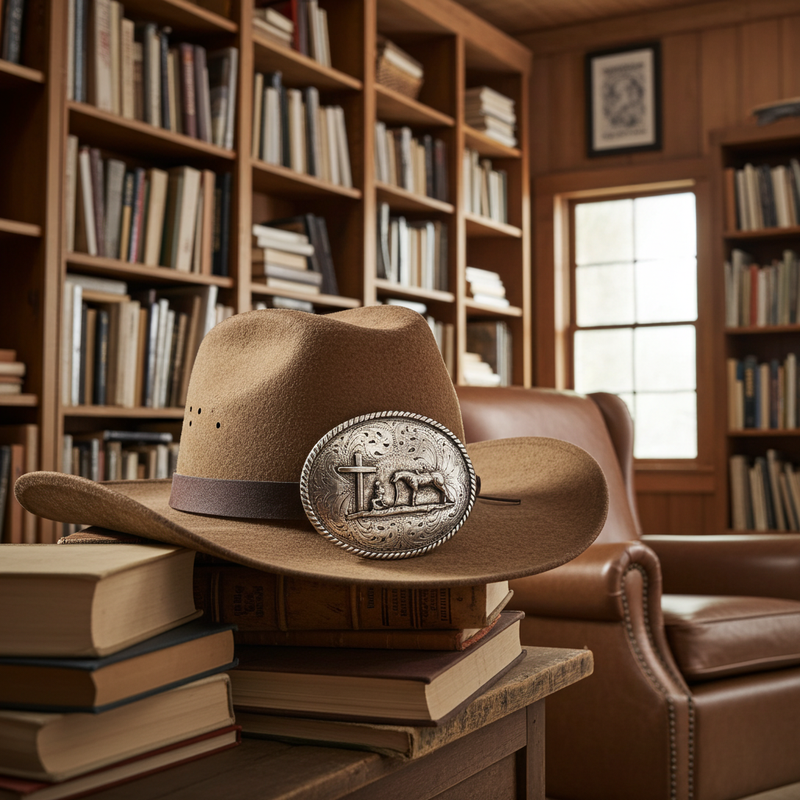 Load image into Gallery viewer, RLB502 - RockinLeather Silver Cowboy Prayer Oval Buckle
