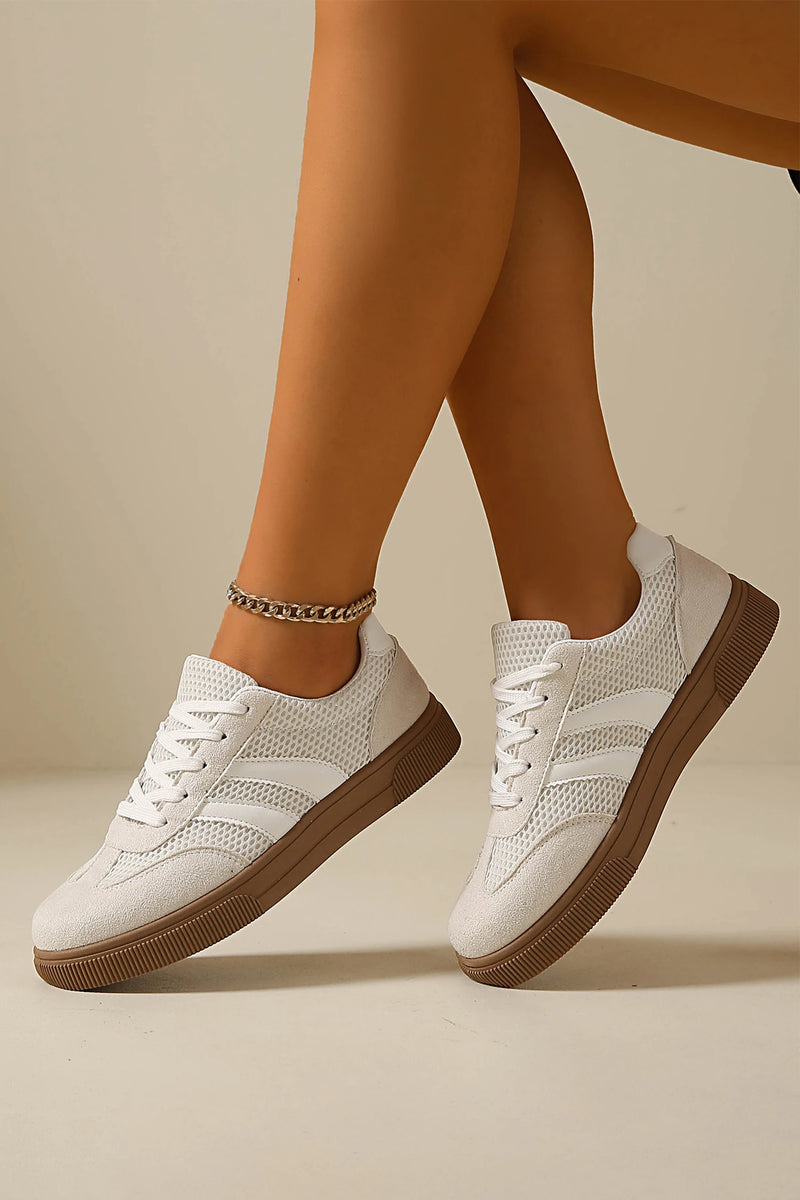 Load image into Gallery viewer, DLLSHOE 92 - White Breathable Mesh Patchwork Lace Up Flat Shoes
