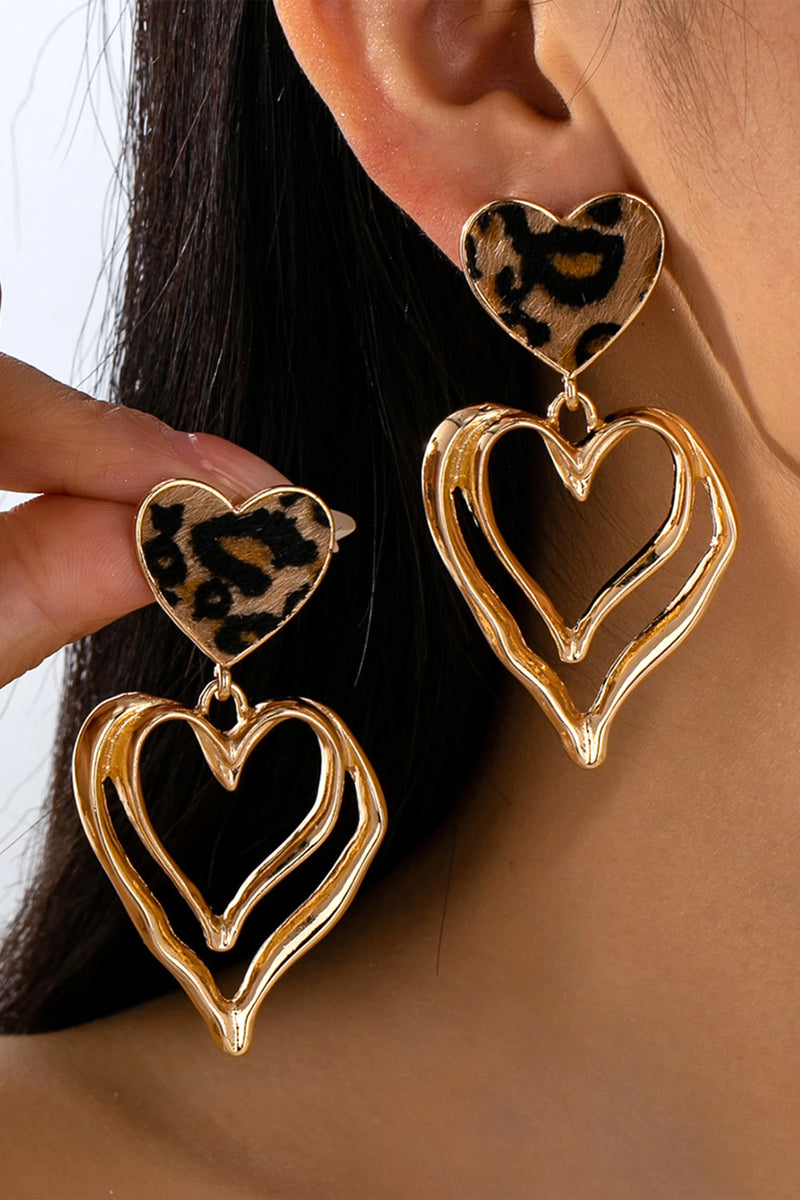 Load image into Gallery viewer, DLLER 28 - Gold Plated Irregular Hollowed Heart Leopard Studded Earrings
