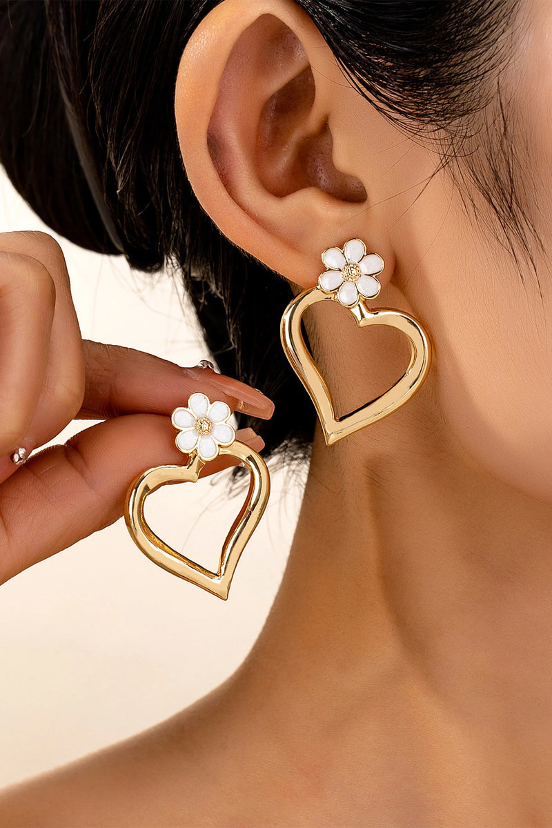 Load image into Gallery viewer, DLLER 30 - Gold Daring Hollowed Heart Dainty Flower Studded Earrings
