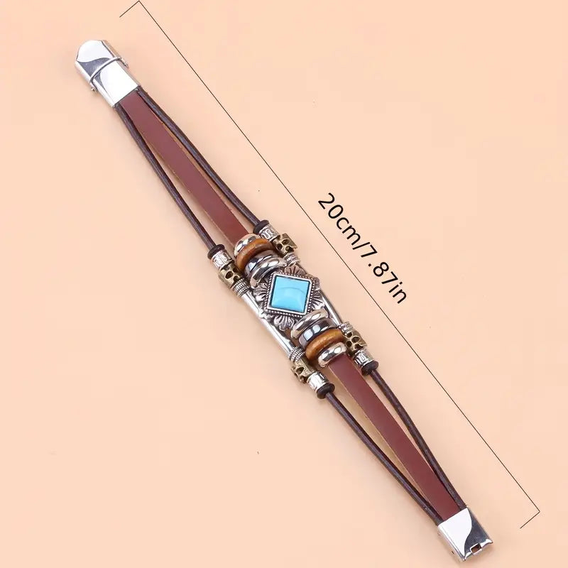 Load image into Gallery viewer, TMBC25 - PU Leather Bracelet w/Square Turquoise Accent
