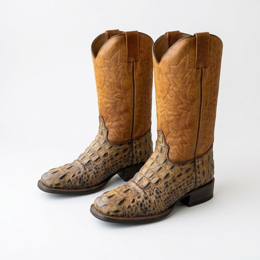 CP5014 - Cowboy Prayer Hand Crafted Rustic Brown Gator Print Cowboy Boots