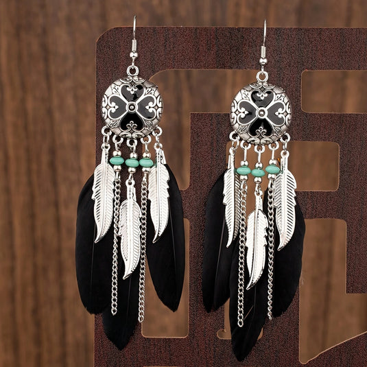 TMER63 - Dangle Earrings with Feather Drops