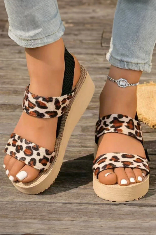 DLLSHOE 111 - Thai Curry Leopard Double Straps Woven Textured Sole Casual Sandals