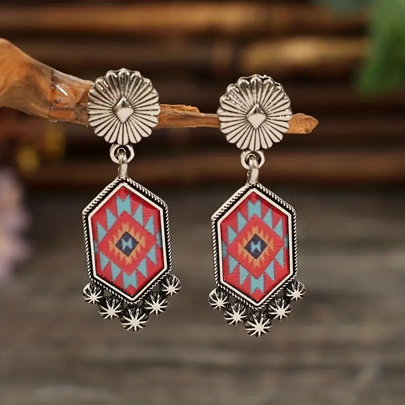 Load image into Gallery viewer, TMER52 - Geometric Plaid Dangle Earrings
