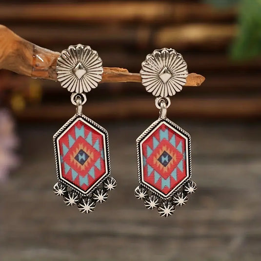 TMER52 - Geometric Plaid Dangle Earrings