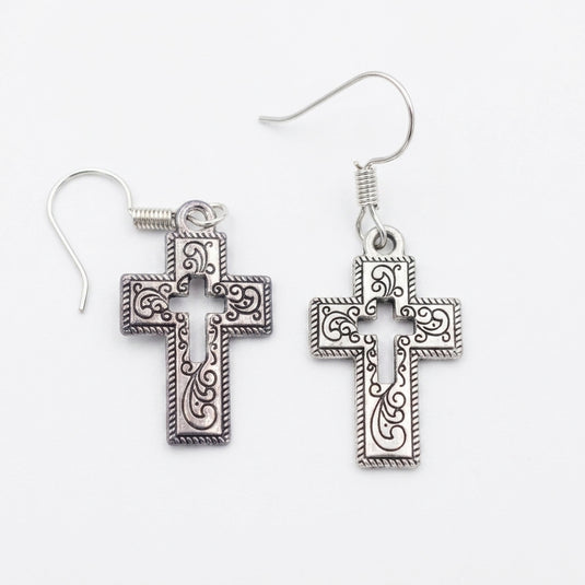 TMER43 - Hollow Cross Pendant Earrings