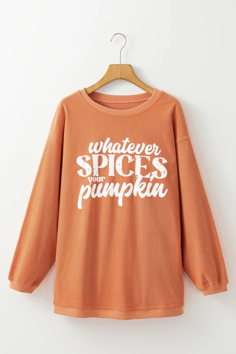 Load image into Gallery viewer, DLLS990 - Ladies Orange Whatever Spices Your Pumpkin Corded Pullover Sweatshirt
