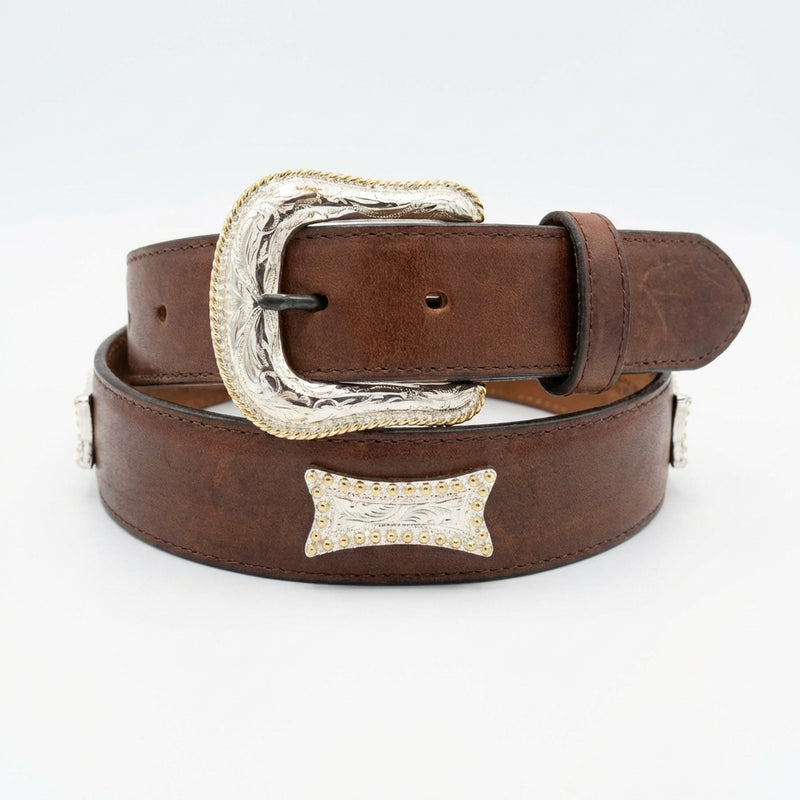 Load image into Gallery viewer, B19a - RockinLeather Bull Choco Belt with Conchos
