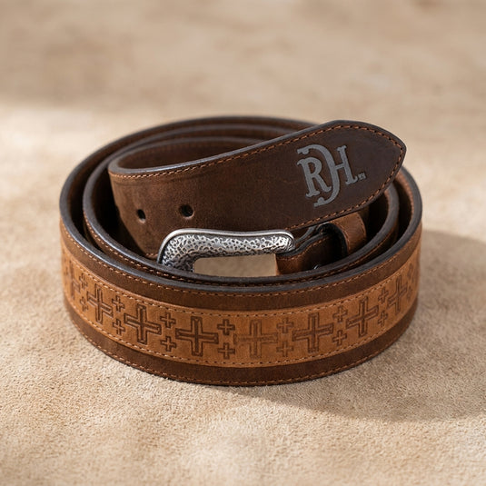 2520670242 - Red Dirt Hat Co. Men's Genuine Leather Belt W/ Tan Square Cross