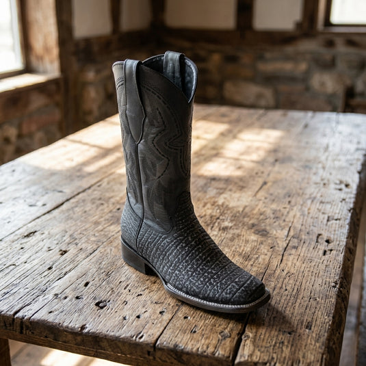 8003 - RockinLeather Men's Distressed Black Genuine Sharkskin Boots