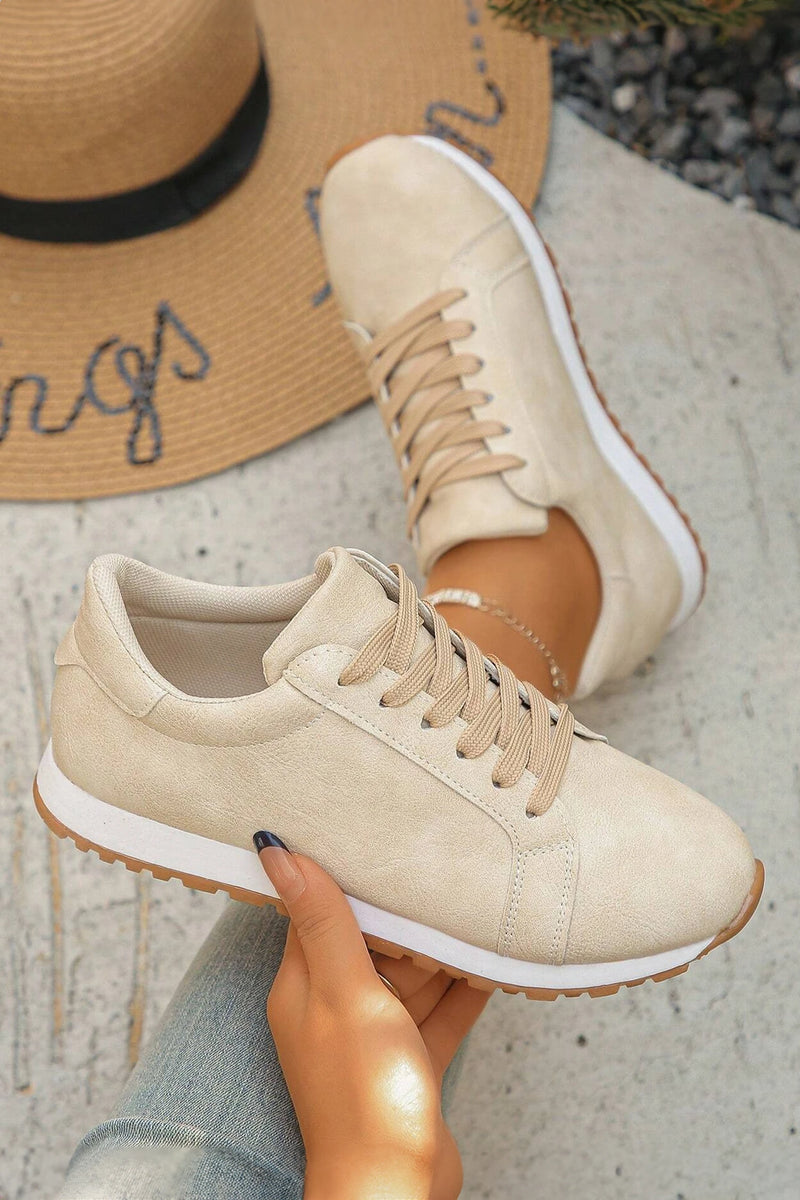 Load image into Gallery viewer, DLLSHOE 53  - Beige Solid Color Faux Suede Lace-Up Sneakers
