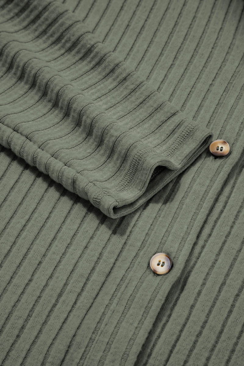 Load image into Gallery viewer, DLLS278 - Ladies Mist Green Thermal Ribbed Texture Drop Shoulder Button Up Shacket
